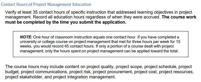 PMI contact hour example