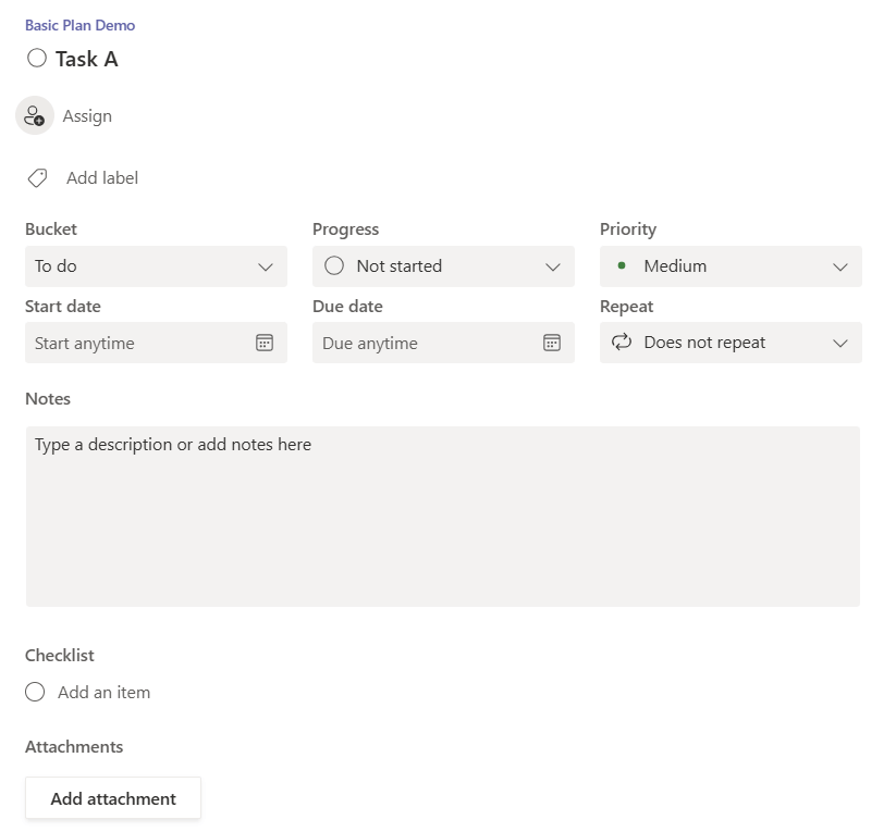 Microsoft Planner - Add New Task Detail