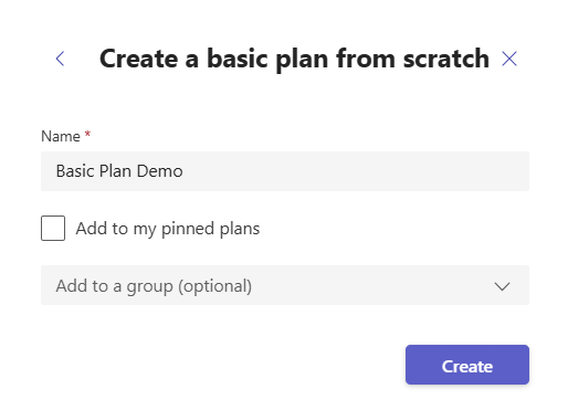 Microsoft Planner - Create Basic Plan Entry Screen