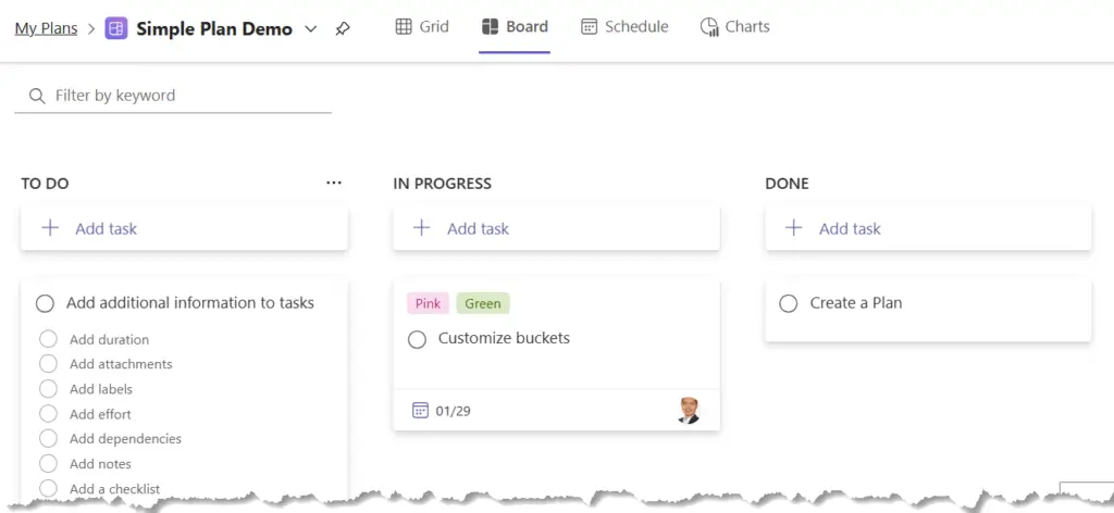 Microsoft Planner - Sample Plan Demo Board